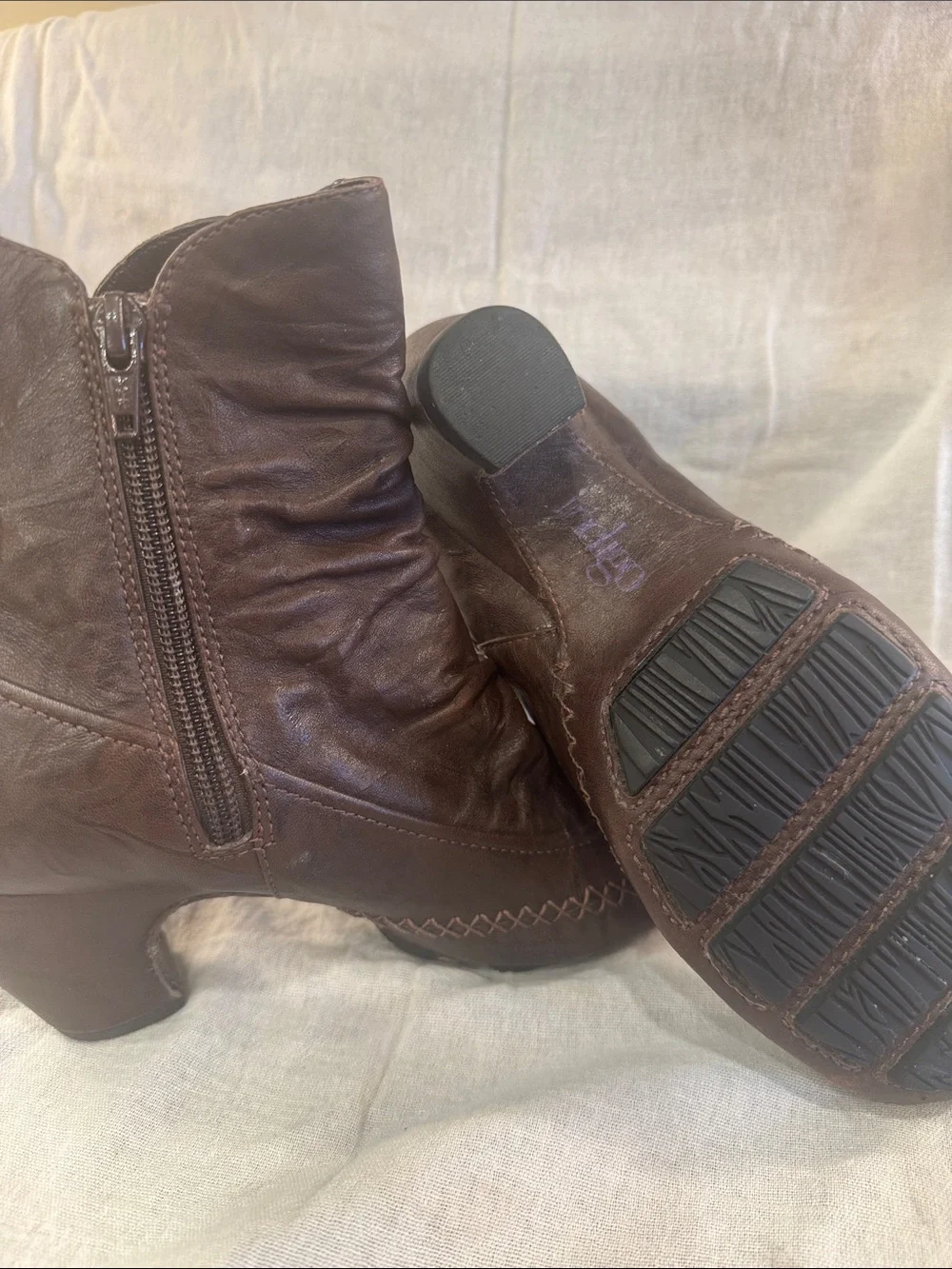 Indigo Brown leather Slouchy Ankle Booties with Side Zip